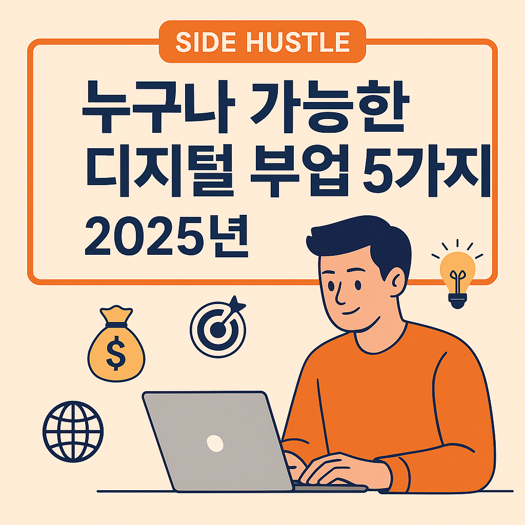 2025년 누구나 가능한 디지털 부업 5가지 – 온라인 사이드하슬 정보 썸네일